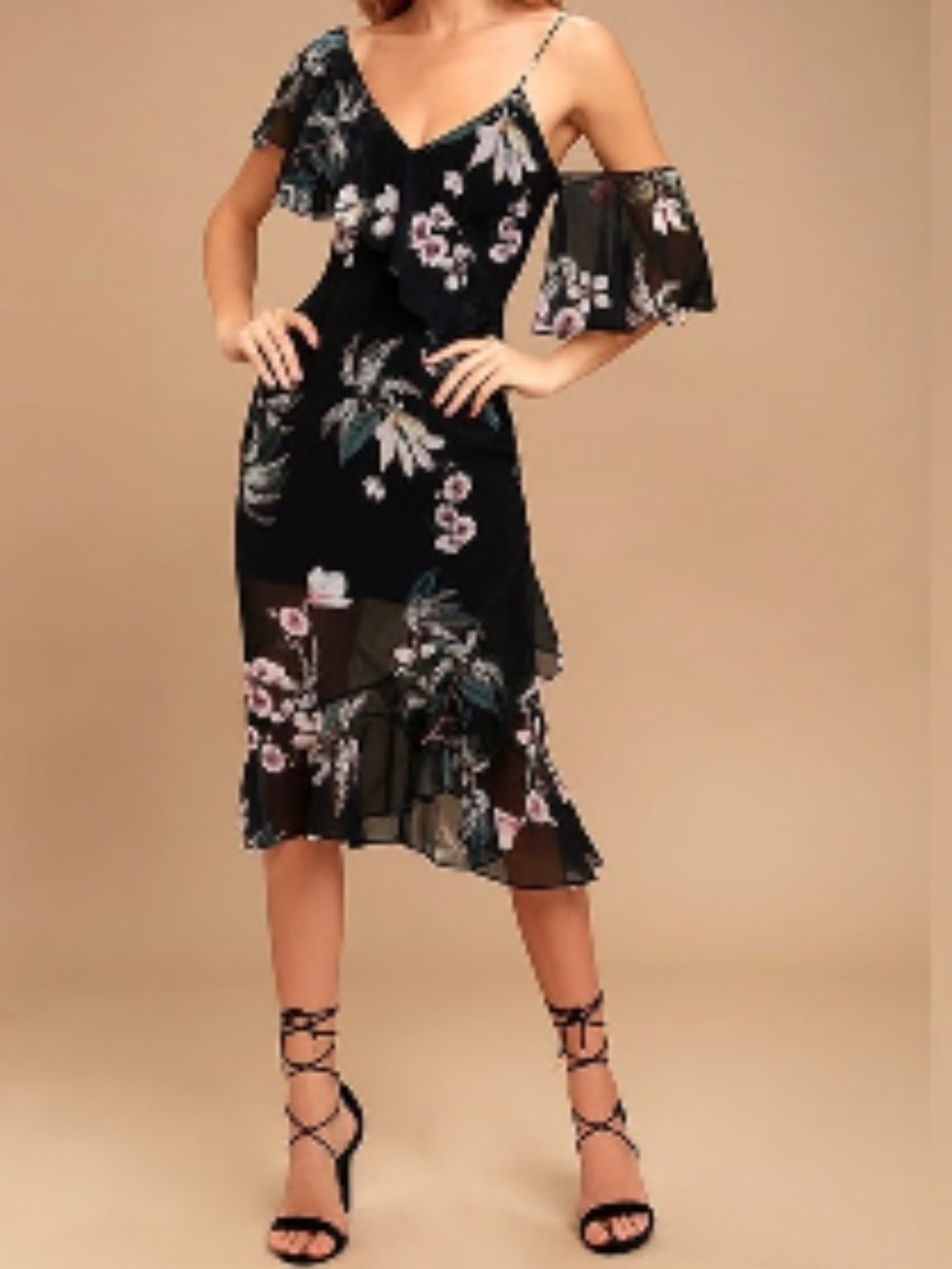 KEEPSAKE the Label Black Floral One-Shoulder Midi Dress